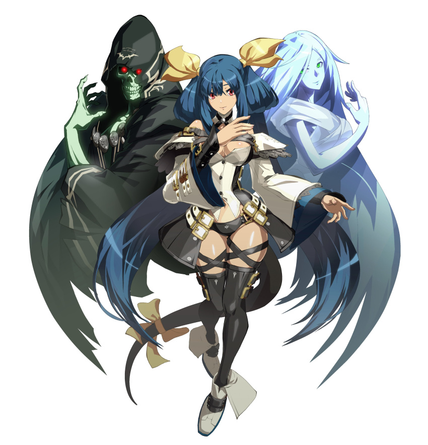1girl, absurdres, artist_request, asymmetrical_wings, bangs, blue_hair, breasts, choker