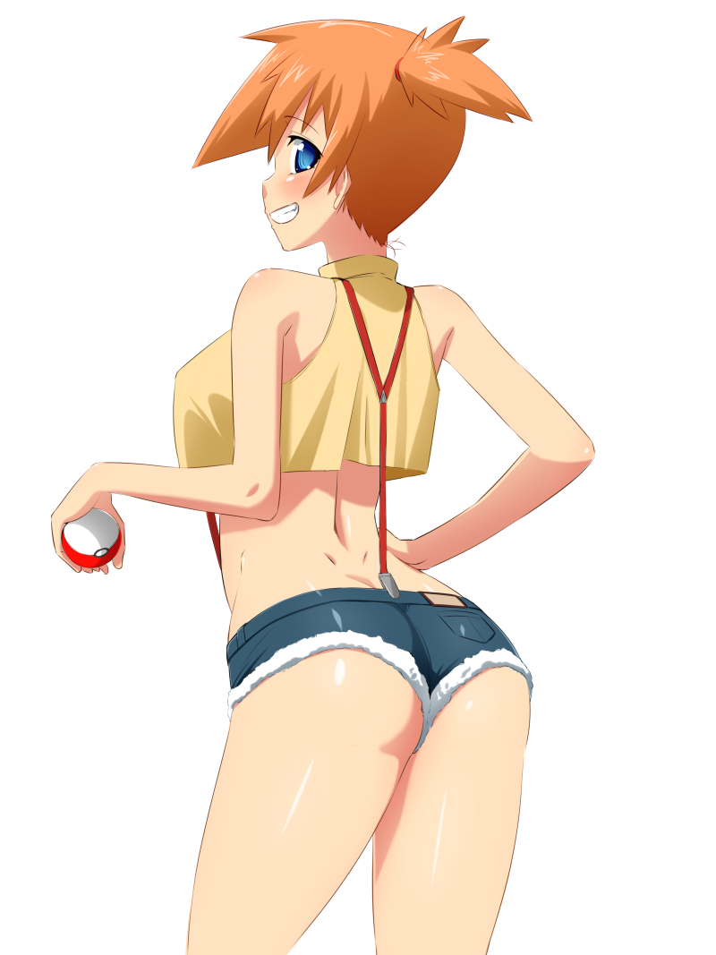 1girl, ass, bare_arms, bare_shoulders, blue_eyes, blush, butt_crack, cowboy_shot