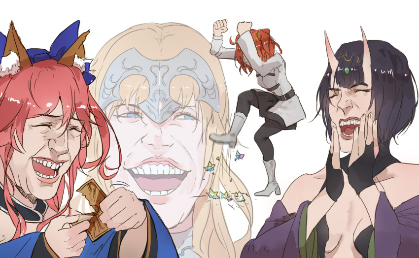 4girls, ahoge, animal_ears, belt, black_legwear, blonde_hair, blue_eyes, boots