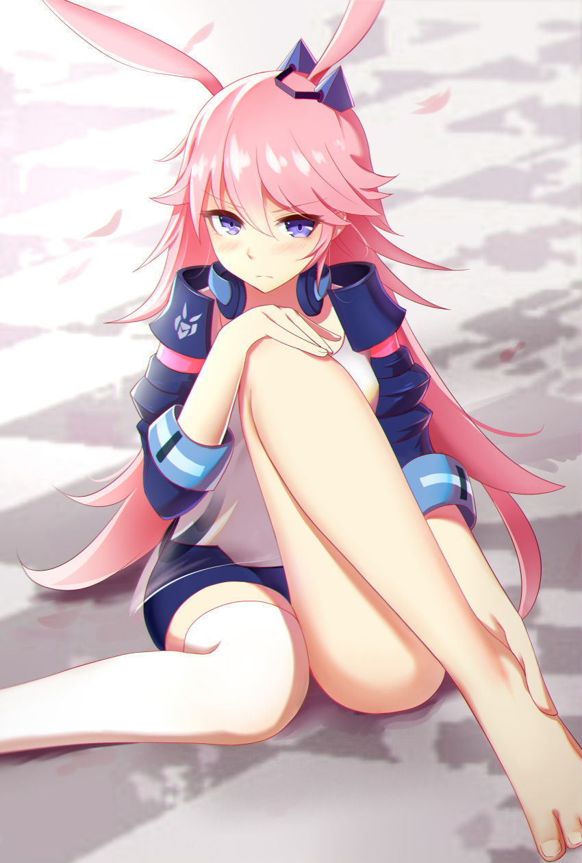 1girl, absurdres, animal_ears, bad_anatomy, barefoot, benghuai_xueyuan, blush, hair_between_eyes