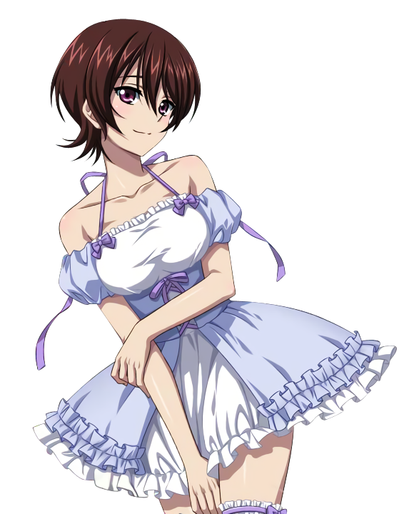 1girl, bow, brown_hair, collarbone, cowboy_shot, dress, garters, hair_between_eyes
