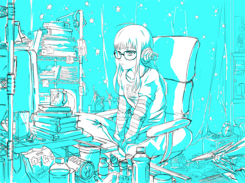 1girl, ahoge, alarm_clock, animated, animated_gif, atelier_gokujou, blinking, book