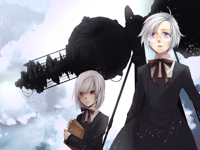 cloud, clouds, minato_kuraya, original, planetarium, red_eyes, white_hair