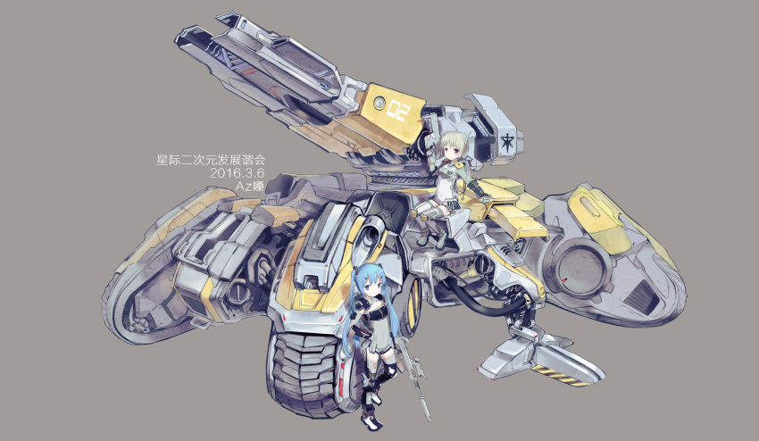 2girls, absurdres, antennae, aqua_hair, blue_eyes, character_request, chinese, covered_navel