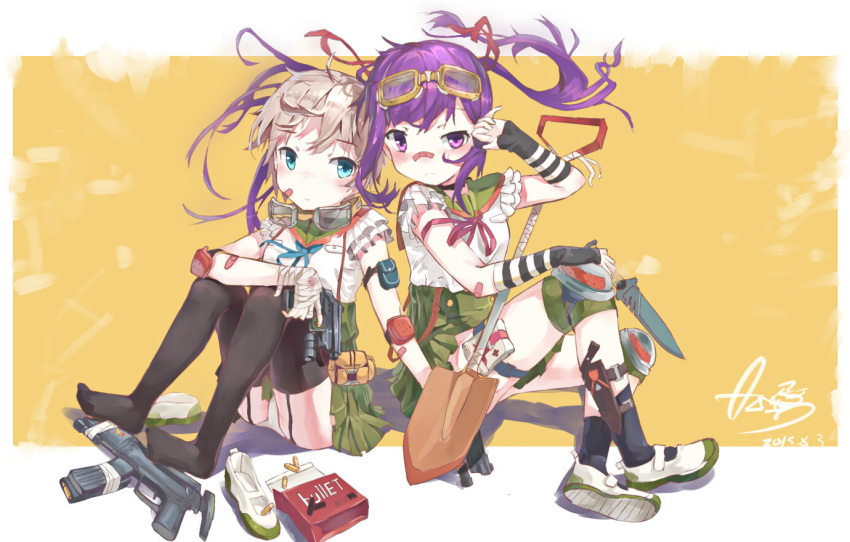 2girls, aqua_eyes, bandaged_arm, bandaid, bandaid_on_arm, bandaid_on_elbow, bandaid_on_face, bandaid_on_nose