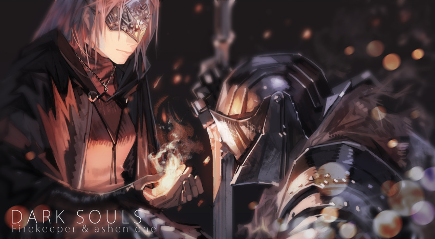 absurdres, armor, ashen_one_(dark_souls_3), blonde_hair, character_name, copyright_name, dark_souls, fire