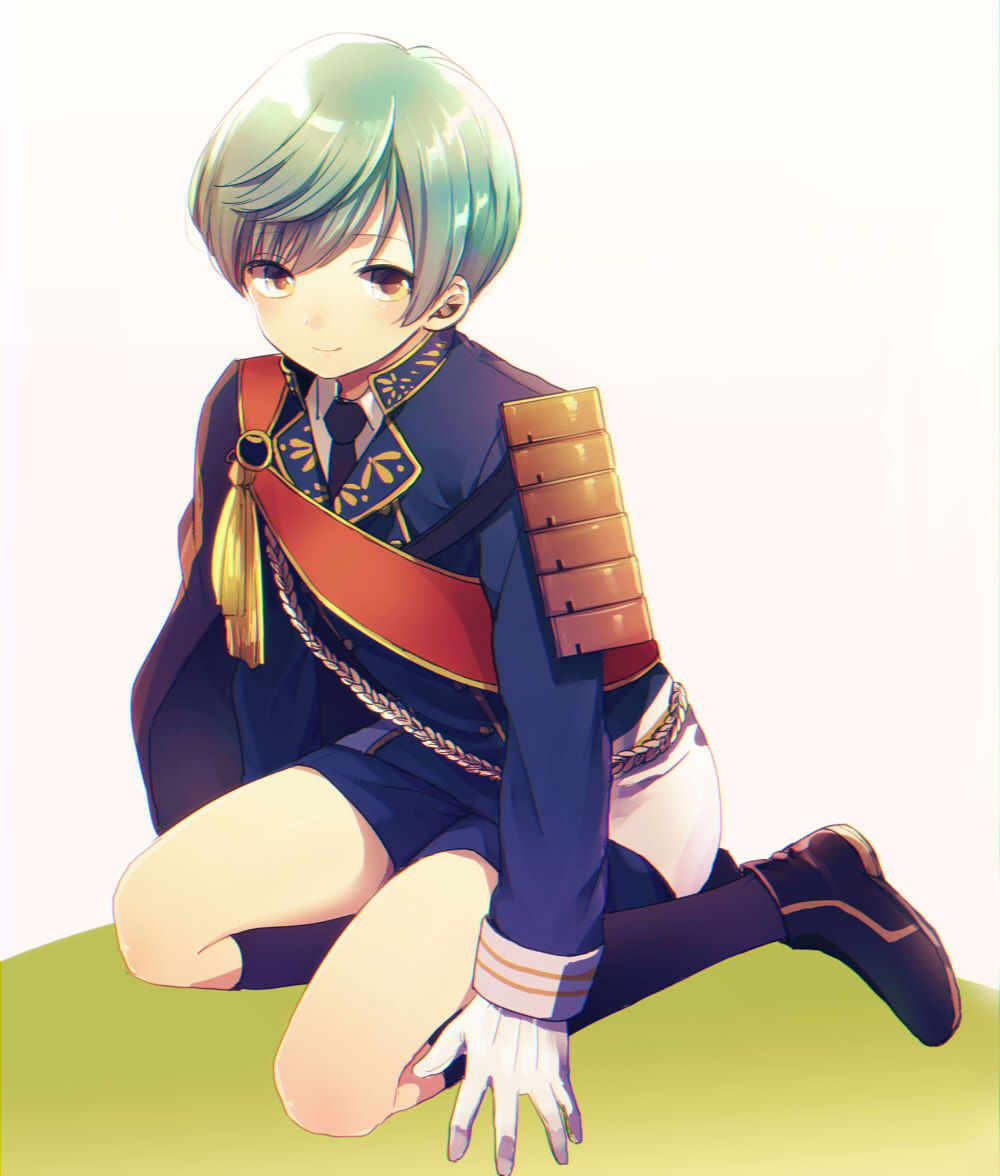 1boy, aqua_hair, armor, black_legwear, cape, child, daginin, gloves