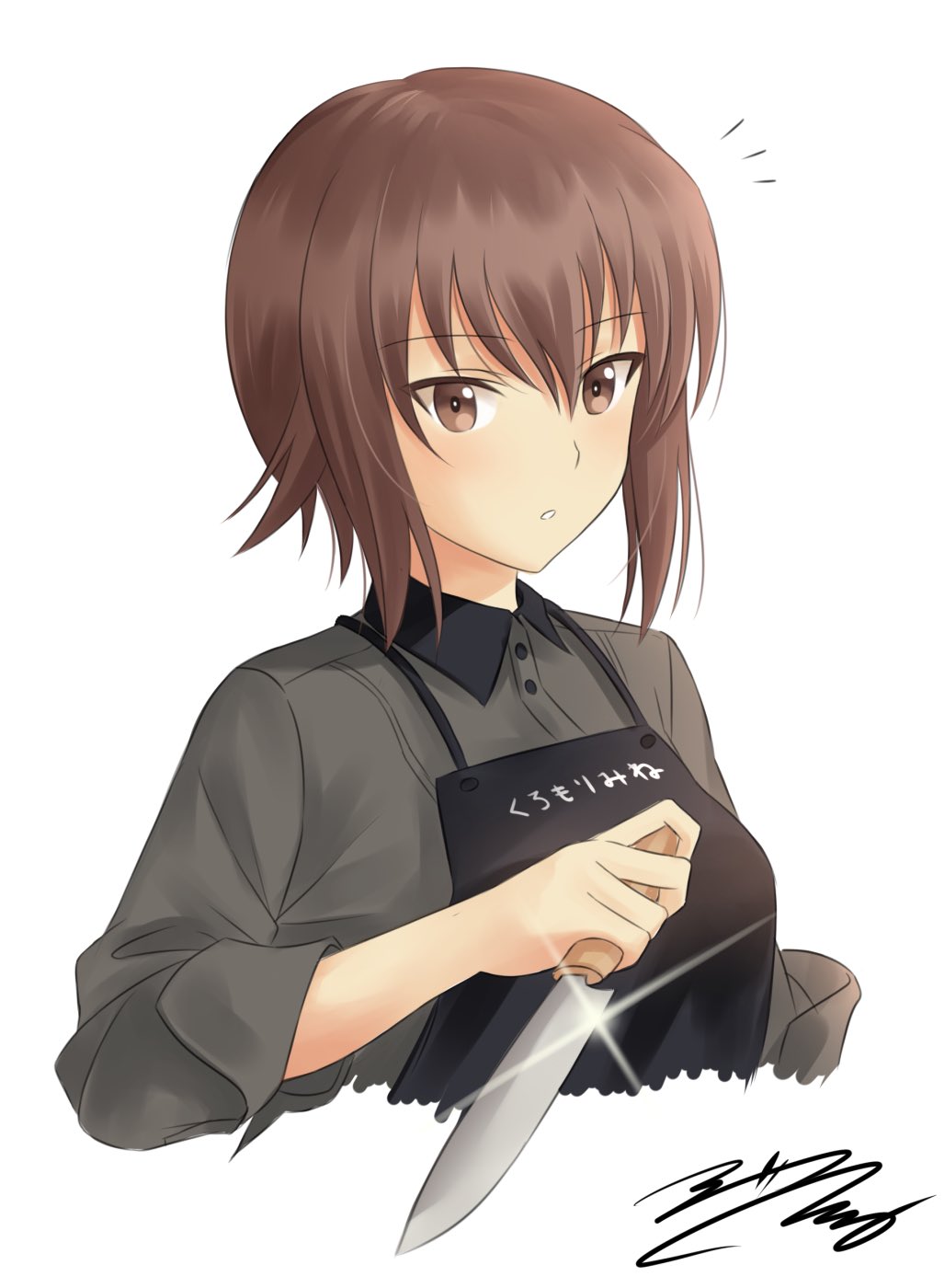 /\/\/\, 1girl, apron, brown_eyes, brown_hair, fumika_asano, girls_und_panzer, highres