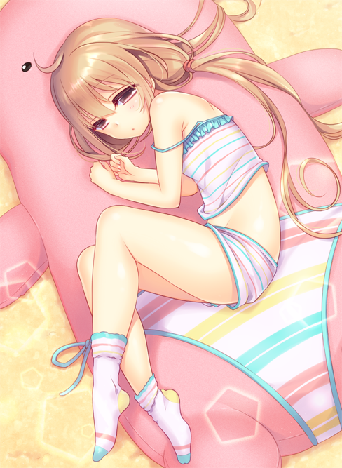1girl, bangs, blush, brown_eyes, brown_hair, camisole, closed_mouth, futaba_anzu