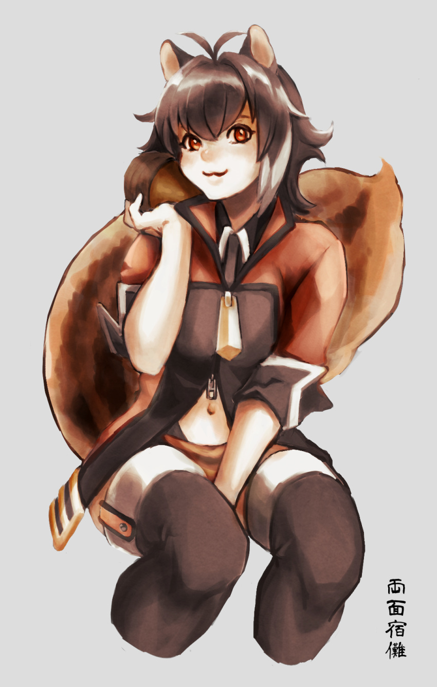 1girl, :3, acorn, animal_ears, antenna_hair, black_legwear, blazblue, cryolite