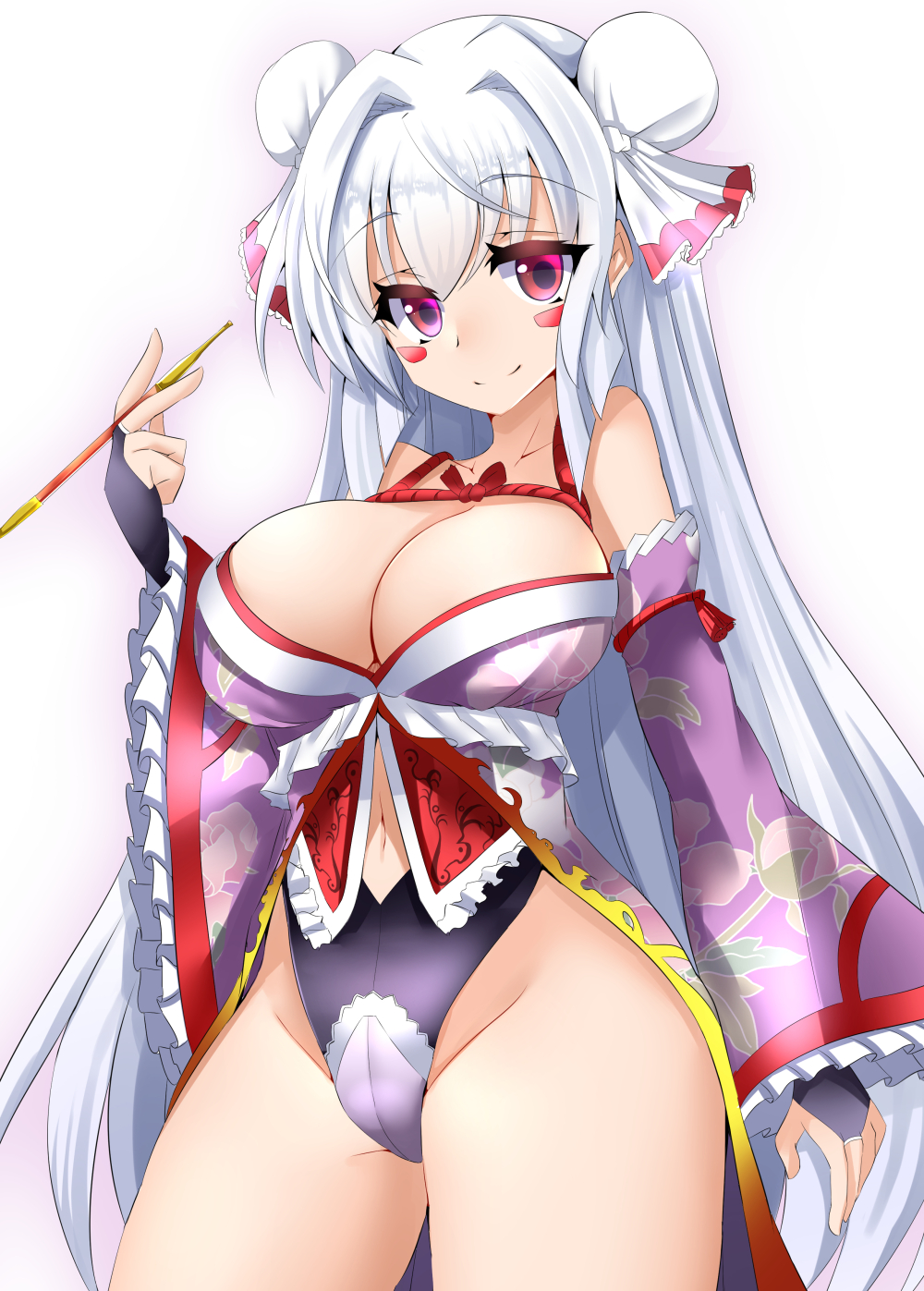 1girl, bangs, breasts, cleavage, closed_mouth, collarbone, cowboy_shot, crotch_seam