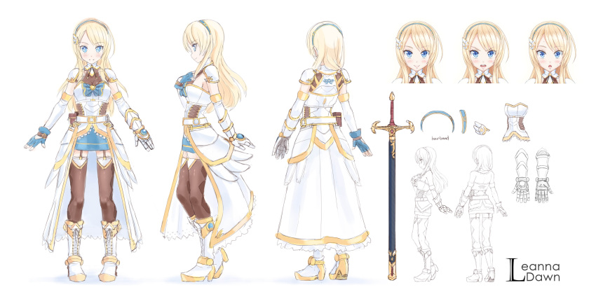 1girl, absurdres, armor, armored_boots, armored_dress, belt, blonde_hair, blue_eyes