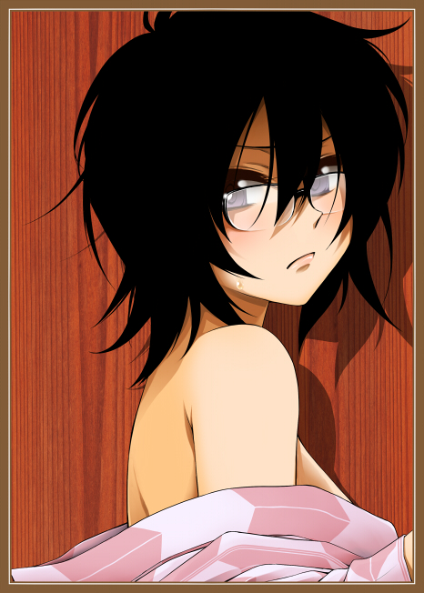 bare_shoulders, glasses, hyakko, kazamatsuri_touma, maskman, solo