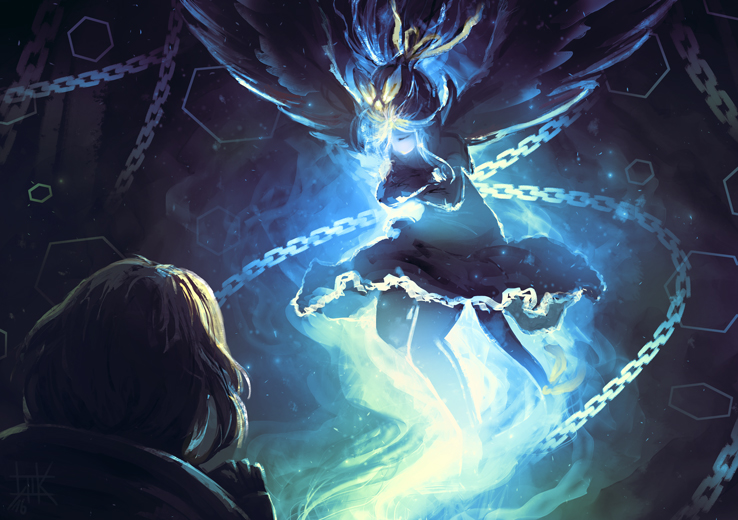 1boy, 1girl, blonde_hair, chains, commentary, cubehero, dizzy, guilty_gear