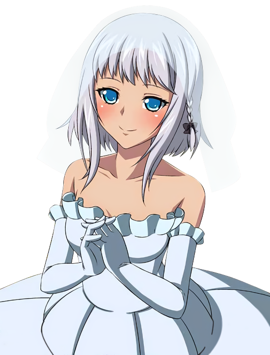 1girl, blue_eyes, blush, breasts, bridal_veil, cleavage, collarbone, dress