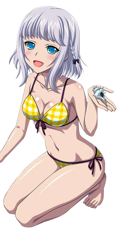 1girl, :d, barefoot, bikini, blue_eyes, blush, breasts, cleavage