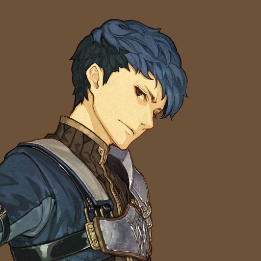 1boy, armor, black_hair, blue_hair, brown_background, brown_eyes, fire_emblem, fire_emblem_echoes:_mou_hitori_no_eiyuuou, hidari_(left_side), male_focus, multicolored_hair, official_art, paison, portrait, simple_background, solo, two-tone_hair