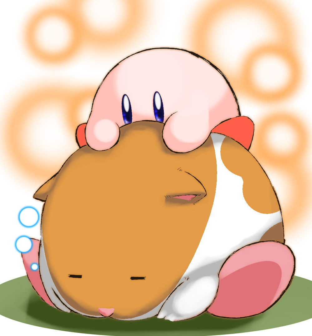 =_=, blue_eyes, closed_eyes, full_body, fur, hamster, hamster_ears, kirby