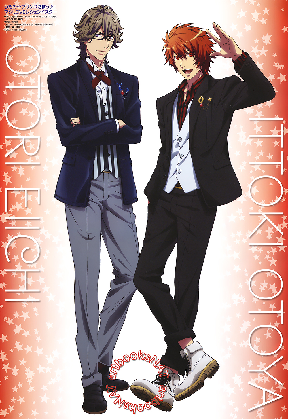 ittoki_otoya, kurahana_chinatsu, ootori_eiichi, red_eyes, red_hair, uta_no_prince-sama
