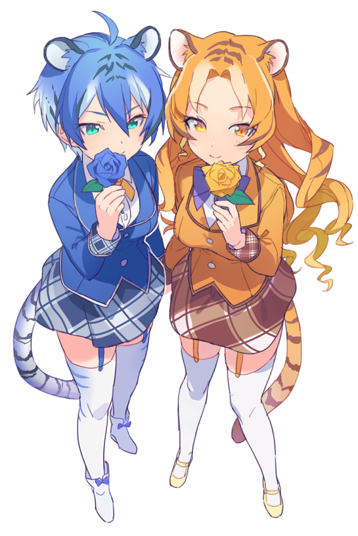 2girls, ahoge, animal_ears, ankle_boots, aqua_eyes, bad_id, bad_twitter_id, bangs