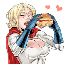 1girl, blonde_hair, breasts, cape, cleavage, cleavage_cutout, closed_eyes, dc_comics