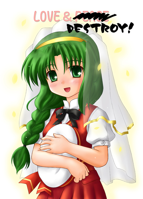 braid, cover, cover_page, green_eyes, green_hair, hairband, hat, hat_hold