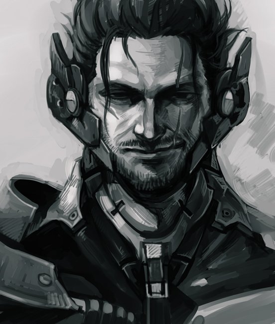 1boy, black_hair, hankuri, male_focus, metal_gear_(series), metal_gear_rising:_revengeance, ponytail, portrait