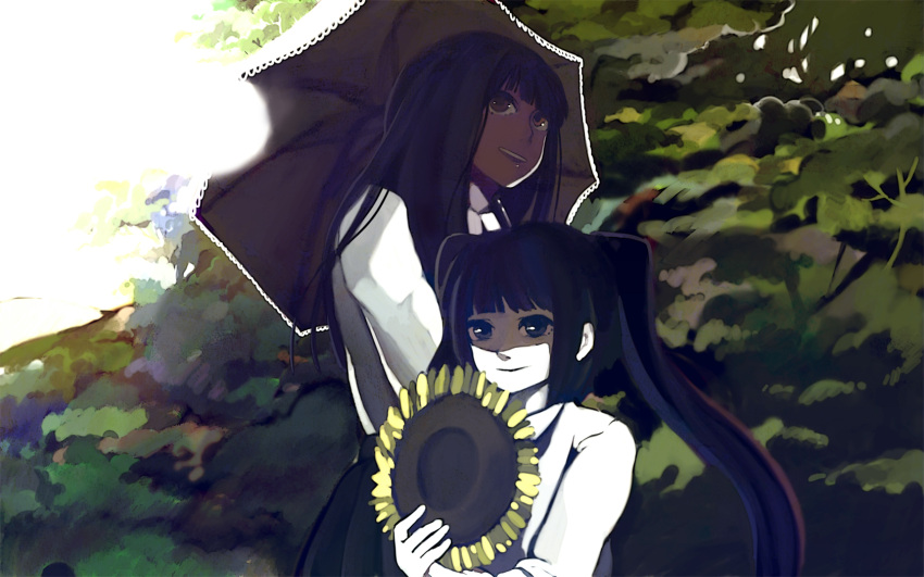 bad_id, bad_pixiv_id, black_hair, flower, highres, long_hair, monoe, monoko
