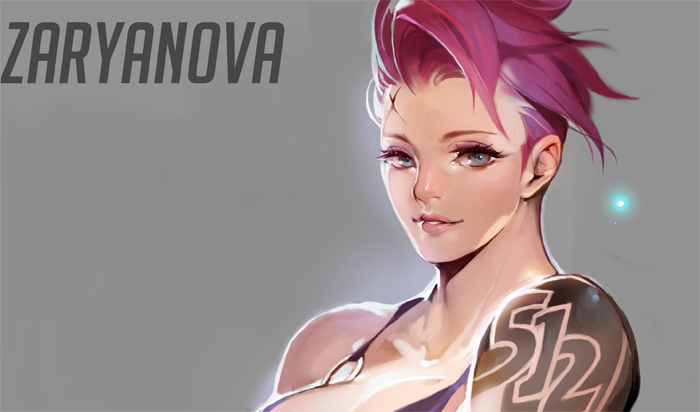 1girl, akito1179, arm_tattoo, bare_shoulders, bikini, blue_eyes, breasts, character_name