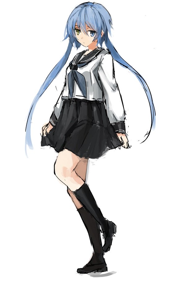 1girl, blue_eyes, blue_hair, full_body, girls_frontline, green_eyes, heterochromia, loafers