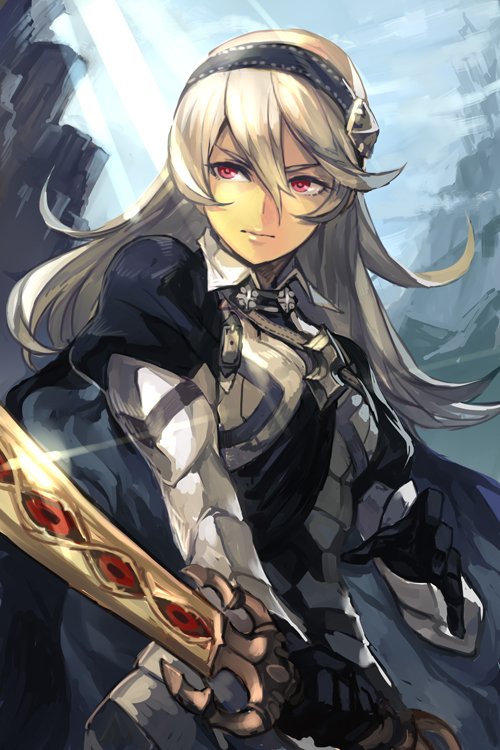 1girl, armor, cape, fire_emblem, fire_emblem_if, hairband, hankuri, my_unit_(fire_emblem_if)