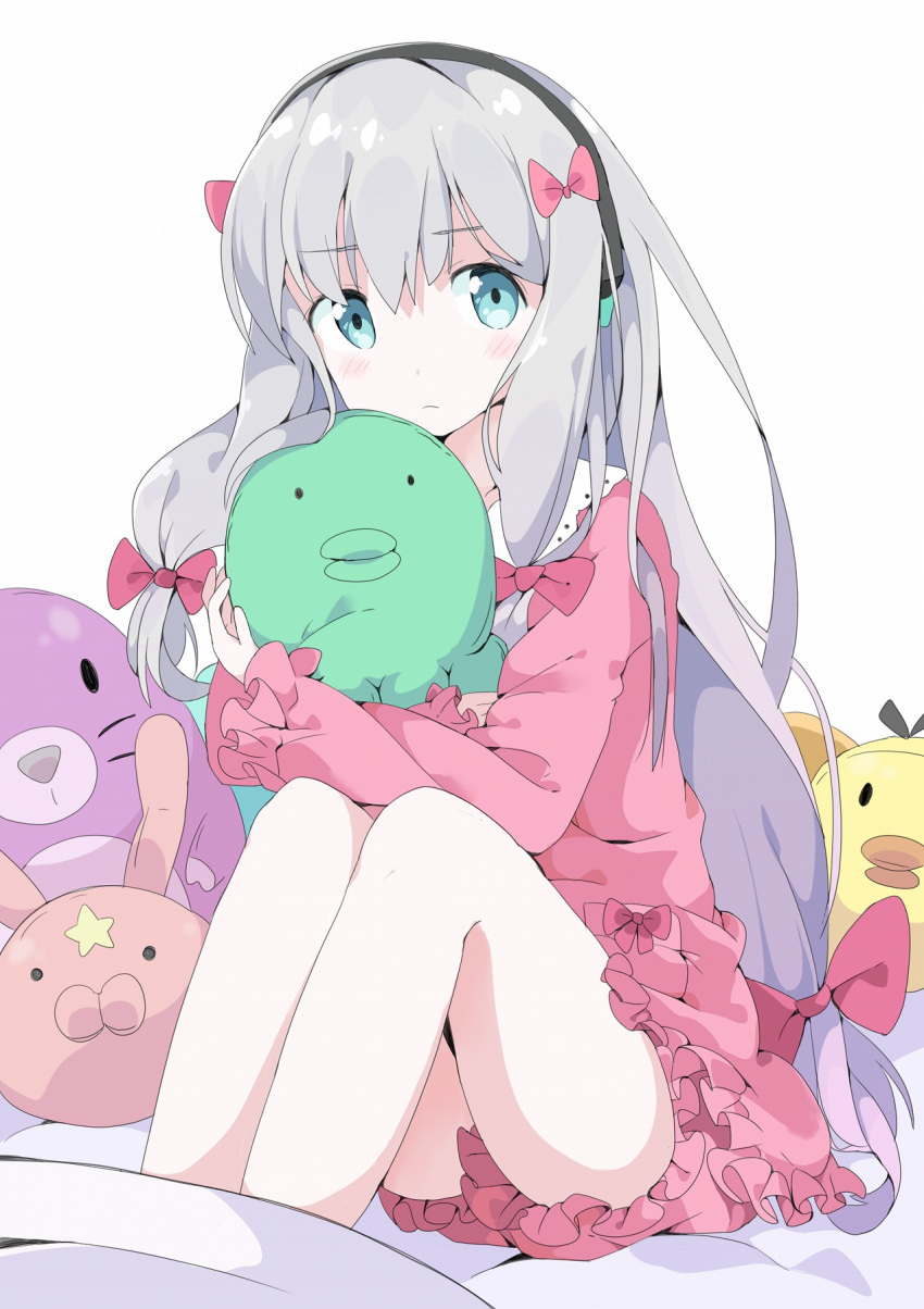 1girl, aqua_eyes, bangs, blush, bow, closed_mouth, comet-kun, eromanga_sensei