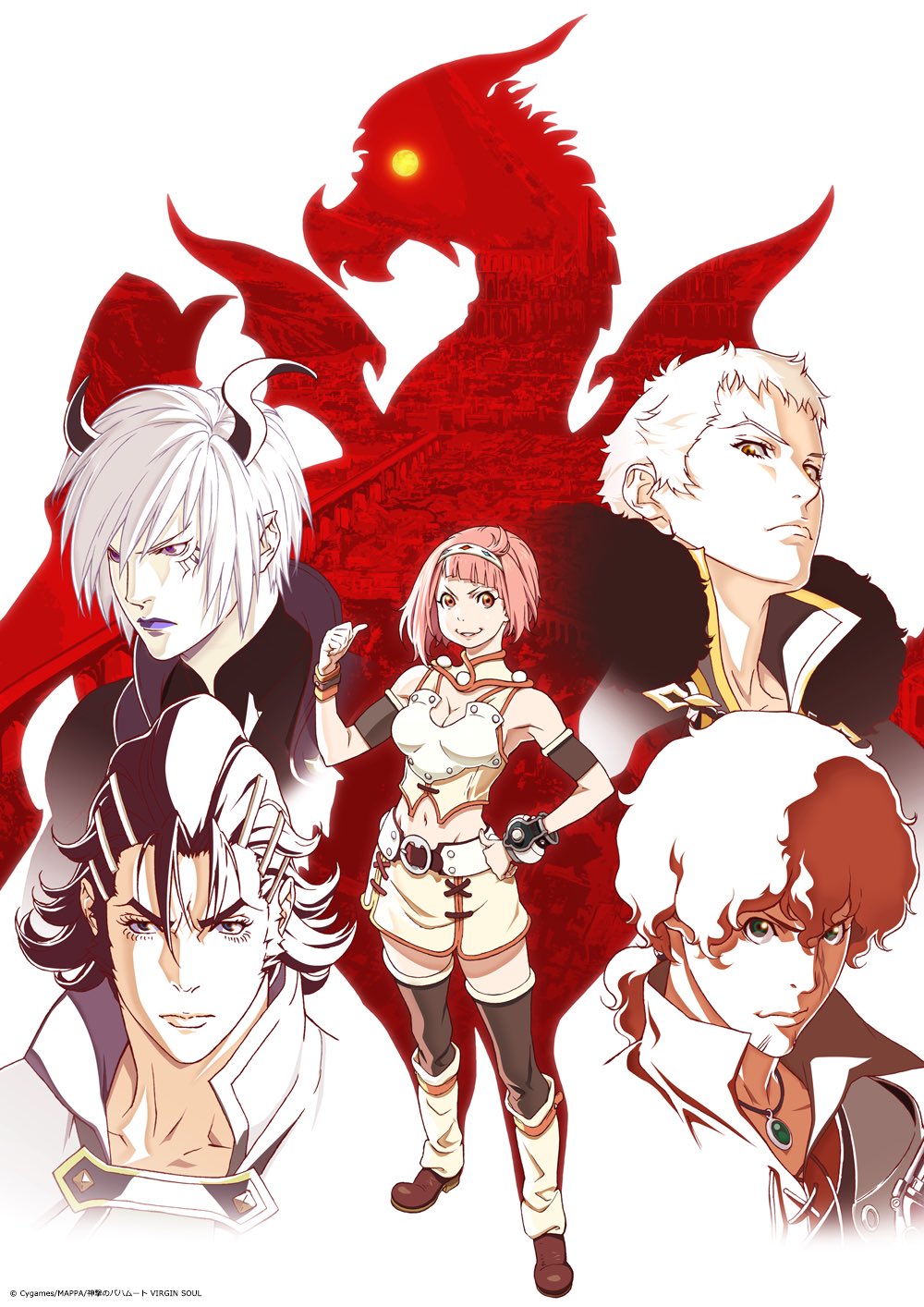 1girl, 4boys, artist_request, azazel_(shingeki_no_bahamut), black_hair, black_legwear, blonde_hair, blue_eyes