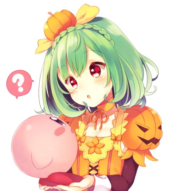 1girl, :o, ?, braid, creature, crossover, crown_braid, flower_knight_girl