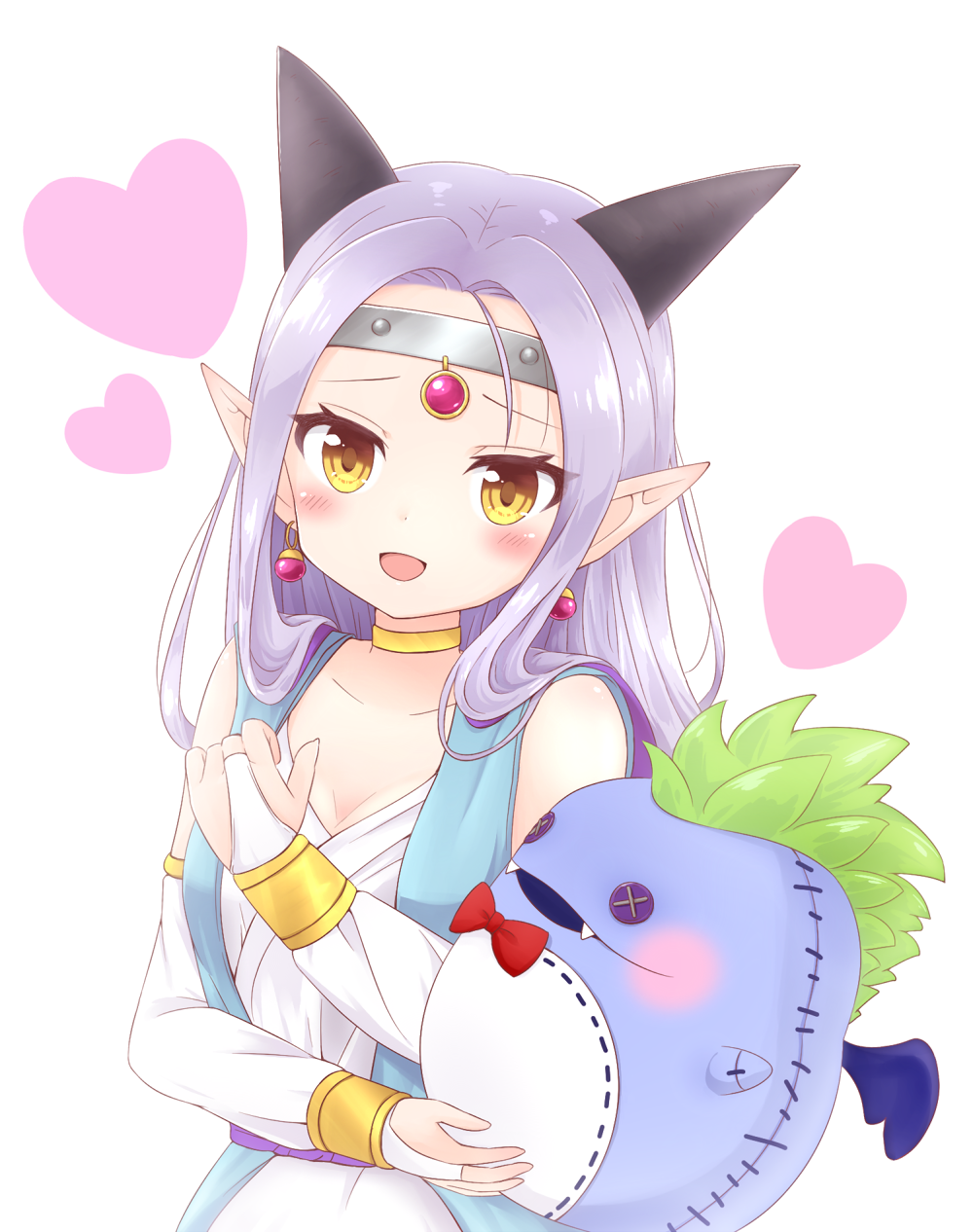 1girl, blush, bridal_gauntlets, dragon_quest, dragon_quest_x, earrings, estella_(dq10), headpiece