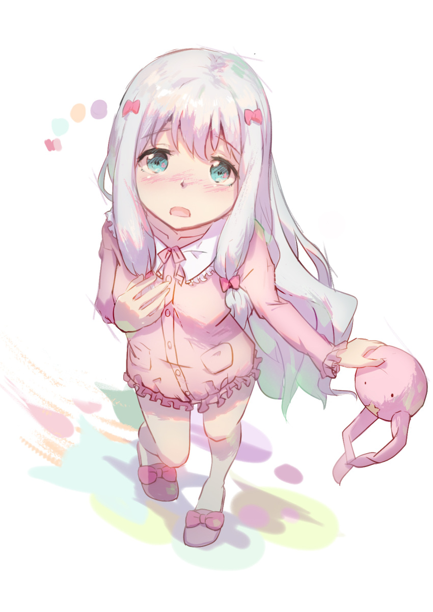 1girl, aqua_eyes, blue_hair, blush, bow, comet-kun, eromanga_sensei, hair_bow