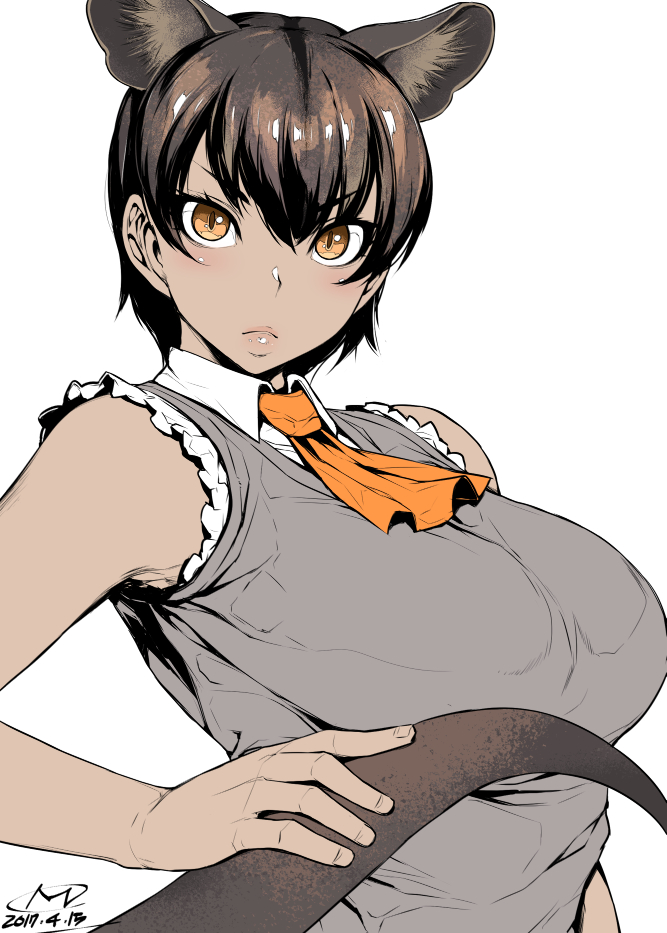 >:(, 1girl, blush, breasts, brown_eyes, brown_hair, closed_mouth, collared_shirt