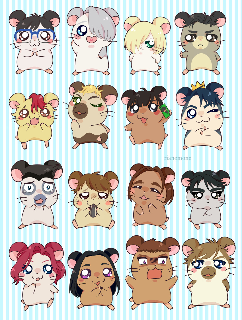 :<, :3, ;3, absurdres, animalization, artist_name, black_hair, blonde_hair