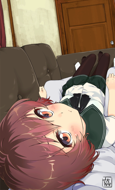 1boy, 1girl, :t, admiral_(kantai_collection), animated, animated_gif, black_legwear, blush