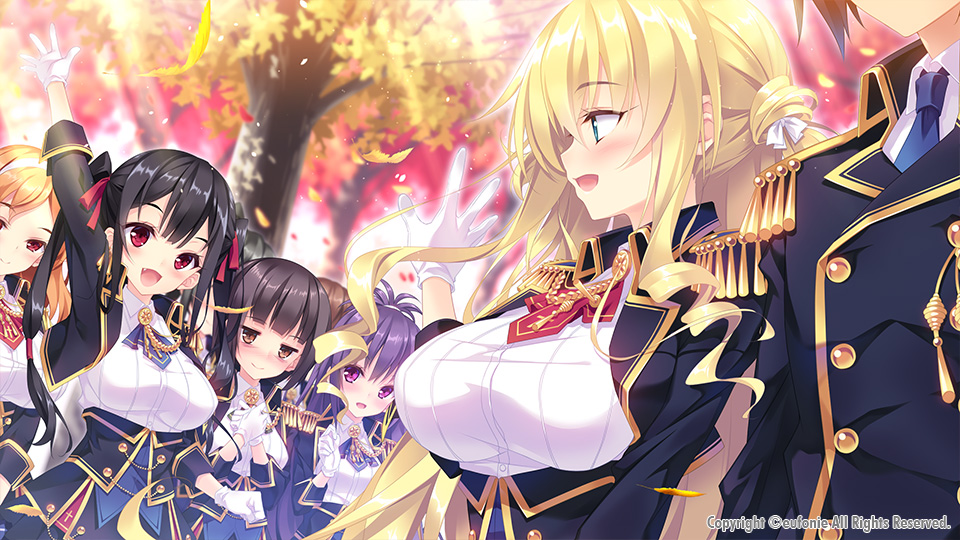 1boy, 5girls, :d, aqua_eyes, arm_above_head, arm_at_side, arm_up, arms_up