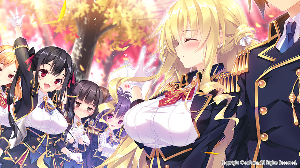 1boy, 5girls, :d, aqua_eyes, arm_above_head, arm_at_side, arm_up, arms_up