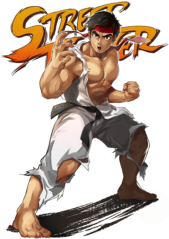 1boy, 8_(yamalu), barefoot, black_hair, brown_eyes, clenched_hand, copyright_name, dougi