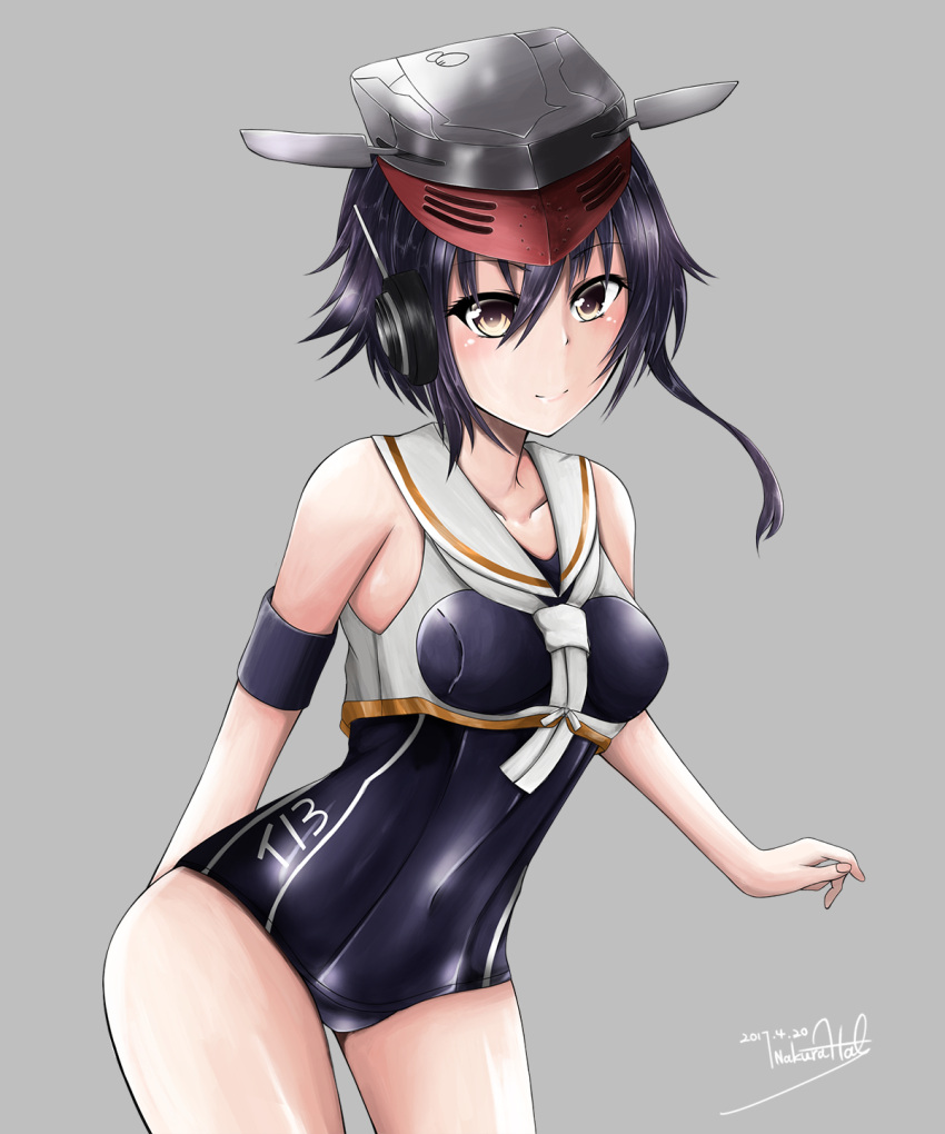 1girl, 2017, asymmetrical_hair, black_hair, brown_eyes, character_name, cowboy_shot, dated
