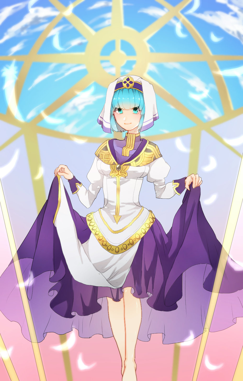 1girl, barefoot, blue_eyes, blue_hair, feathers, fire_emblem, fire_emblem_echoes:_mou_hitori_no_eiyuuou, highres