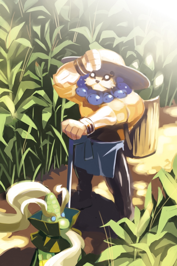 backpack, bag, beard, cape, corn, demon, eyebrows, facial_hair