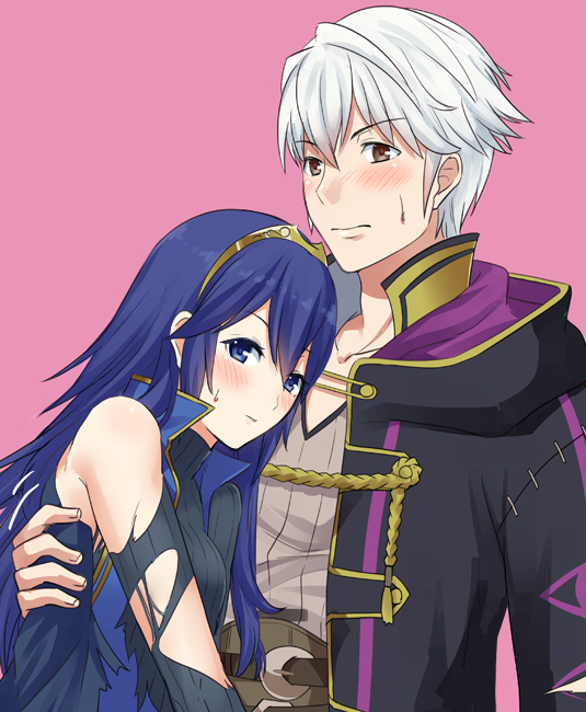 1boy, 1girl, blue_eyes, blue_hair, blush, cape, couple, fire_emblem