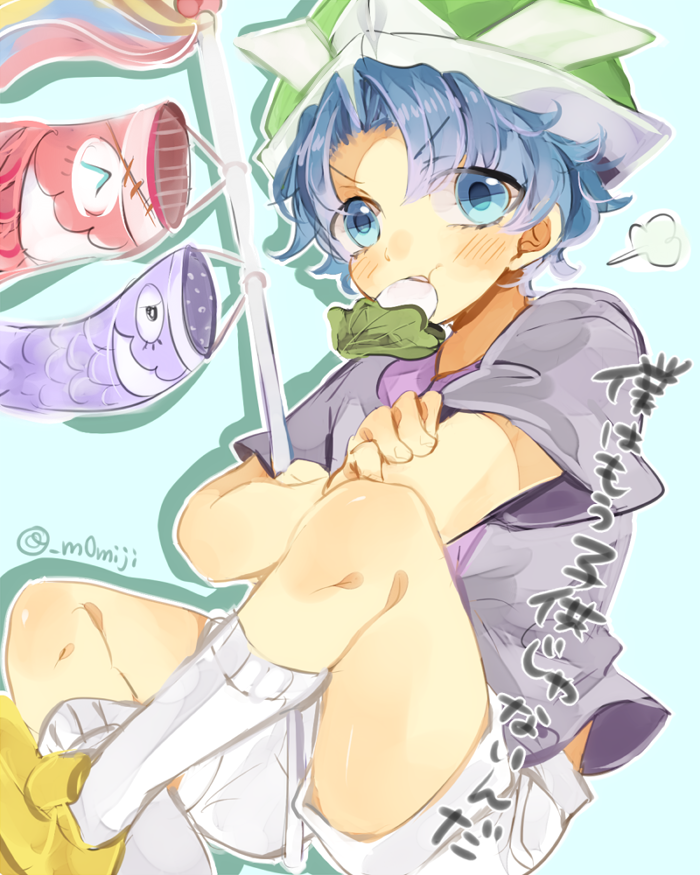 blue_eyes, blue_hair, blush, child, children's_day, fate/extra, fate_(series), hat