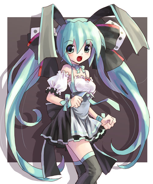 animal_ears, blue_hair, blush, bunny_ears, cosplay, di_gi_charat, dice, hatsune_miku