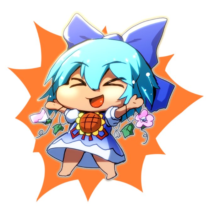 >_<, 1girl, :d, barefoot, blue_bow, blue_dress, blue_hair, bow