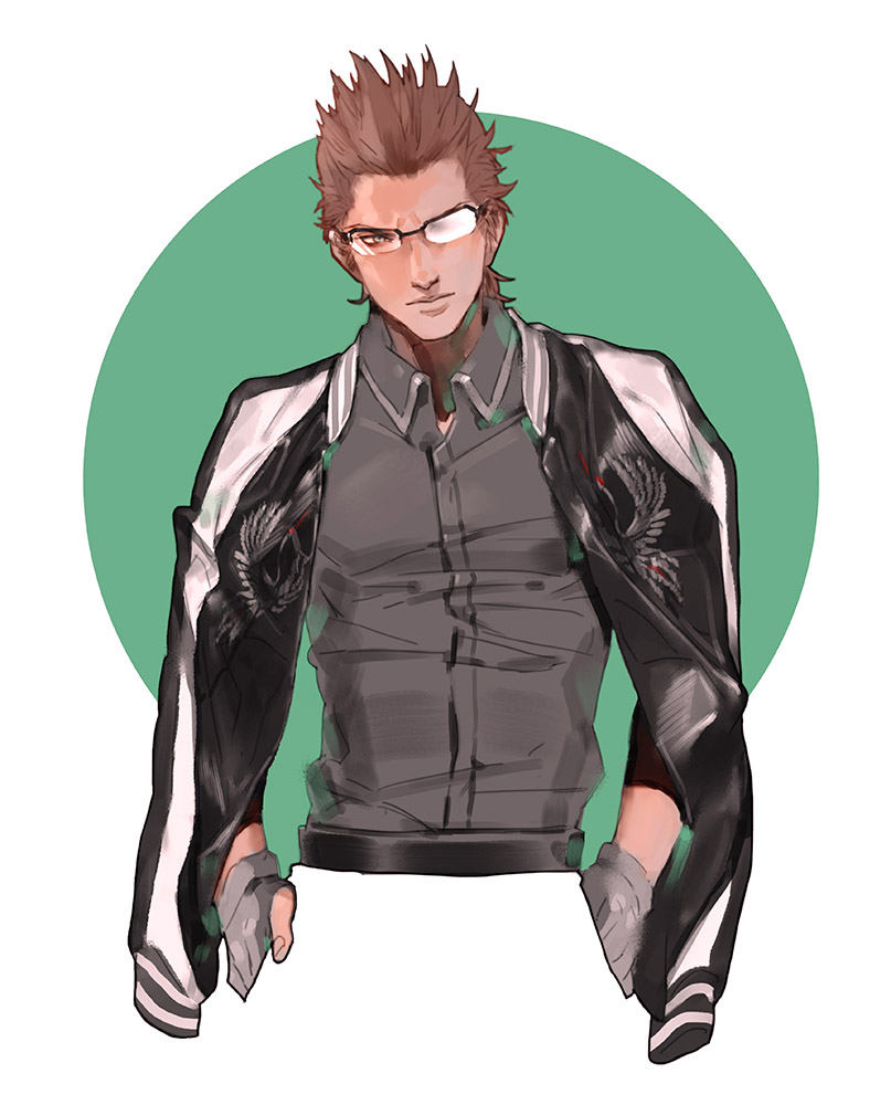 111111111_(leiyao), 1boy, brown_hair, dress_shirt, final_fantasy, final_fantasy_xv, glasses, gloves